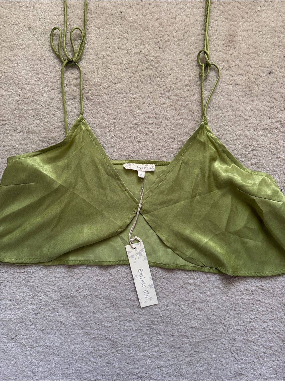 Olive Green Satin Crop Top